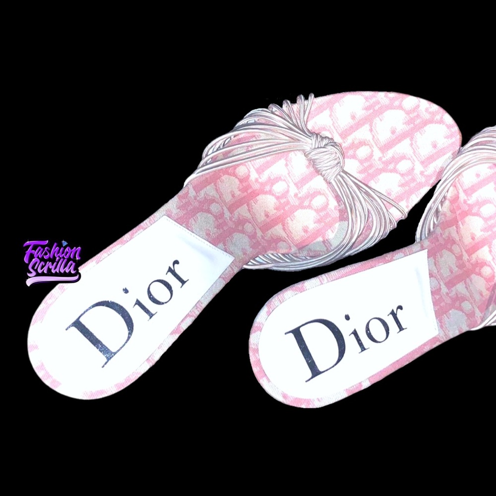 DIOR Girly Pink Monogram Logo Denim Trotter Platform Wedge Sandal Mule - Picture 11 of 15